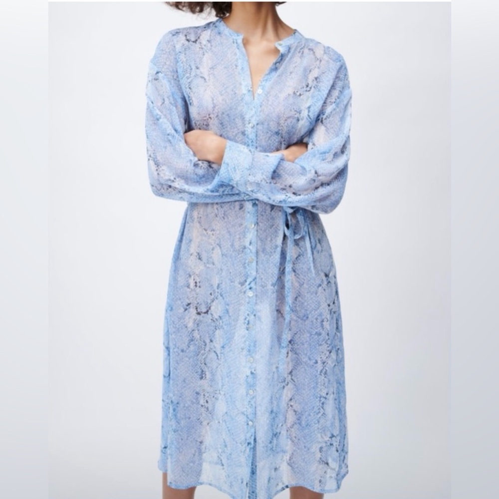Zara blue snake print shirt dress midi